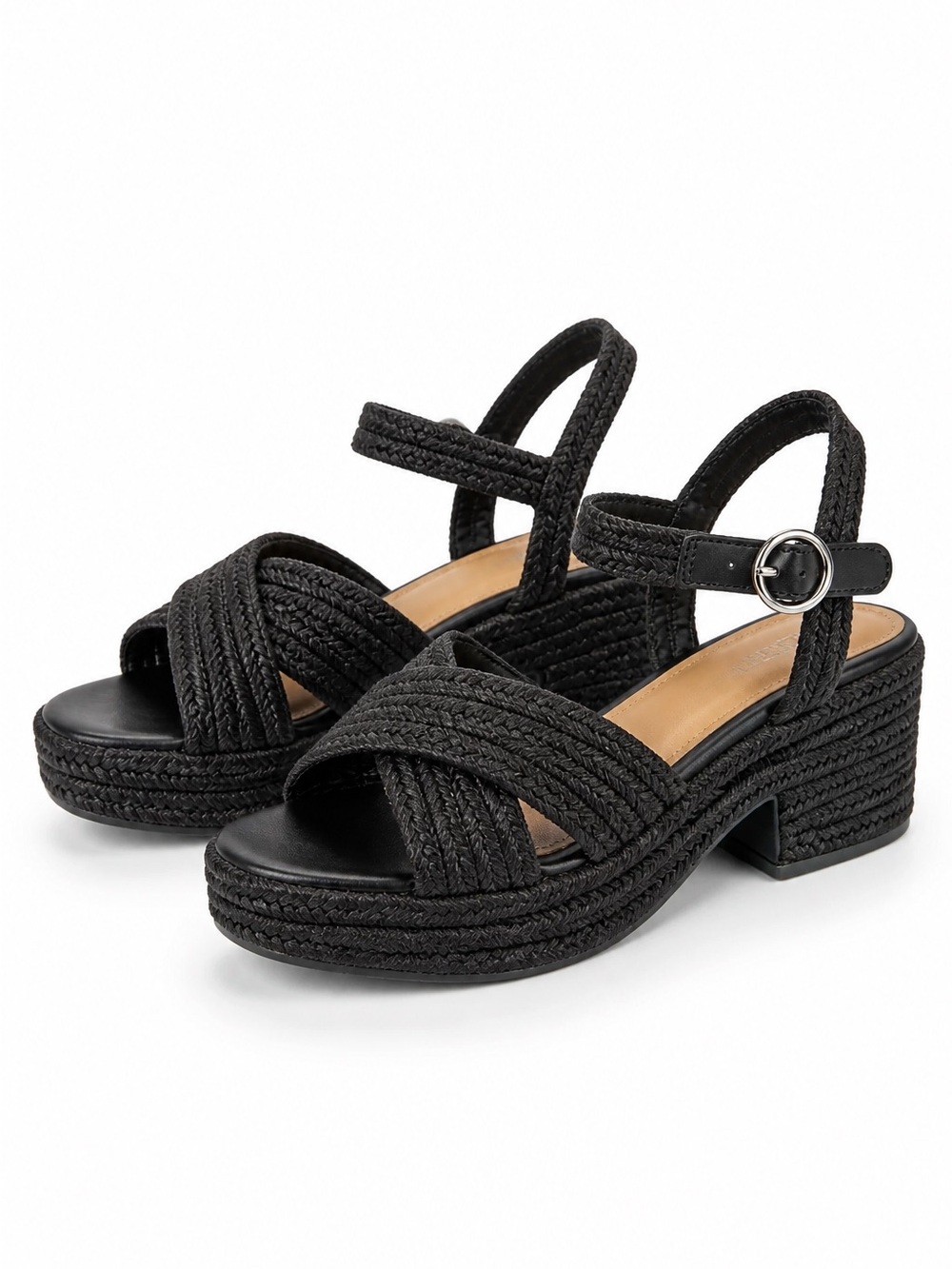 Black Rafia Platform Sandals